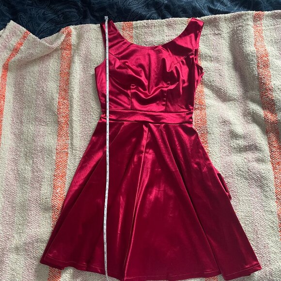 NWOT Dark Red Satin Christmas Mini Dress w Bow - Picture 11 of 14